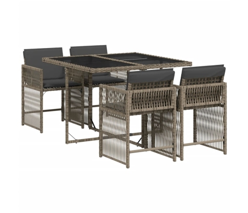 Set comedor de jardín 5 piezas con cojines ratán sintético gris