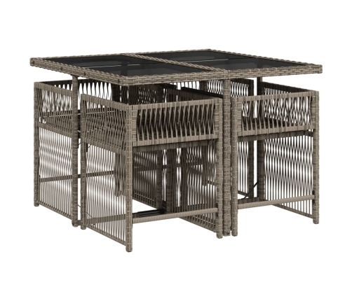 Set comedor de jardín 5 piezas con cojines ratán sintético gris