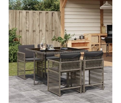 Set comedor de jardín 5 piezas con cojines ratán sintético gris