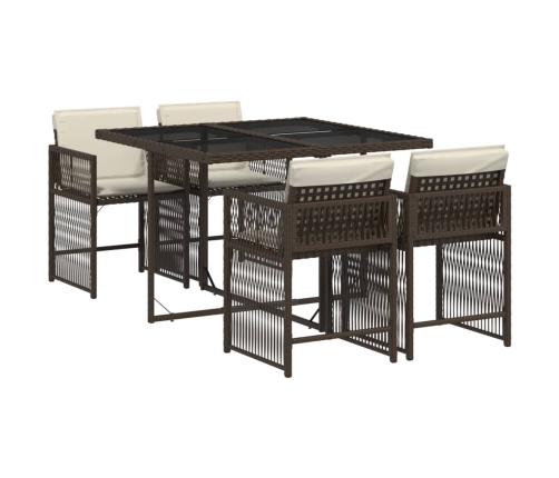 Set comedor de jardín 5 piezas y cojines ratán sintético marrón