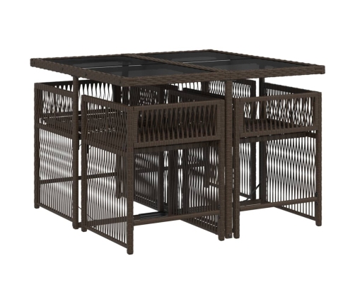Set comedor de jardín 5 piezas y cojines ratán sintético marrón