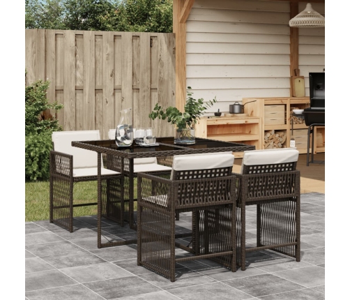 Set comedor de jardín 5 piezas y cojines ratán sintético marrón