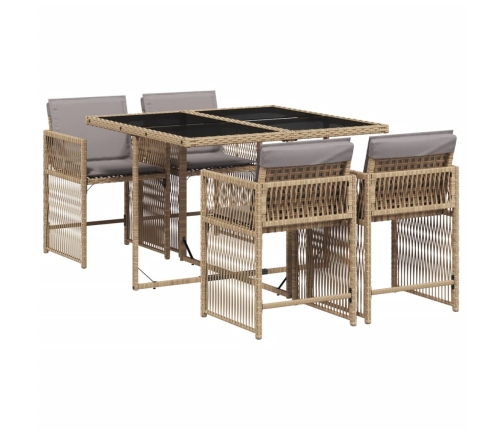 Set comedor de jardín 5 pzas con cojines ratán sintético beige