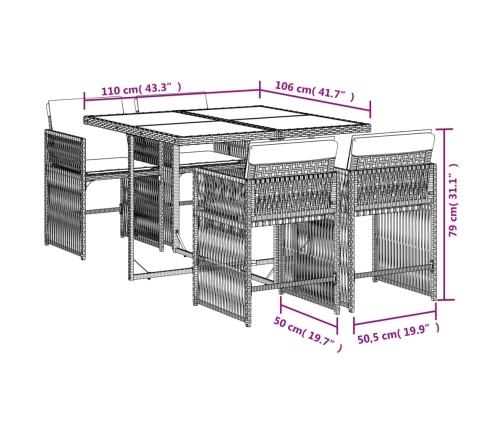 Set comedor de jardín 5 pzas con cojines ratán sintético beige