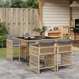 Set comedor de jardín 5 pzas con cojines ratán sintético beige