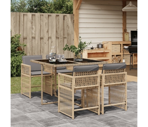 Set comedor de jardín 5 pzas con cojines ratán sintético beige