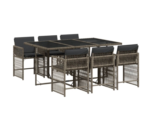 Set comedor jardín 7 pzas y cojines ratán sintético gris