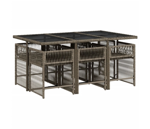 Set comedor jardín 7 pzas y cojines ratán sintético gris