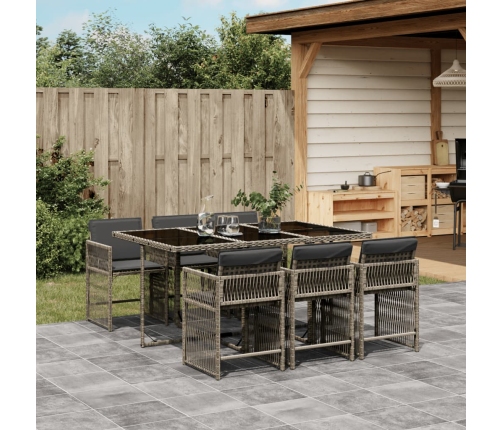 Set comedor jardín 7 pzas y cojines ratán sintético gris