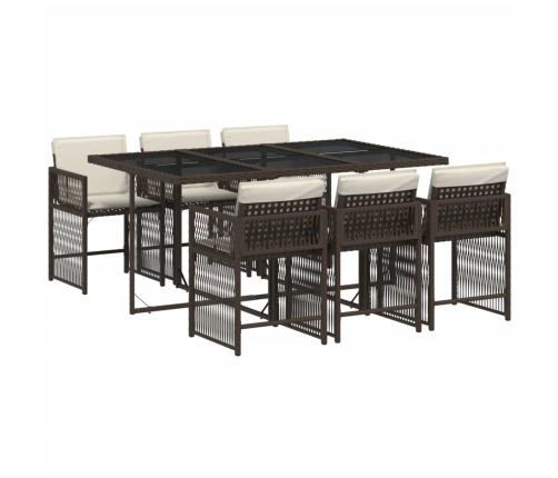 Set comedor de jardín 7 pzas con cojines ratán sintético marrón