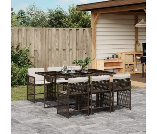 Set comedor de jardín 7 pzas con cojines ratán sintético marrón