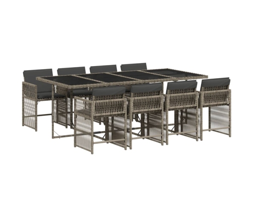 Set comedor jardín 9 pzas y cojines ratán sintético gris