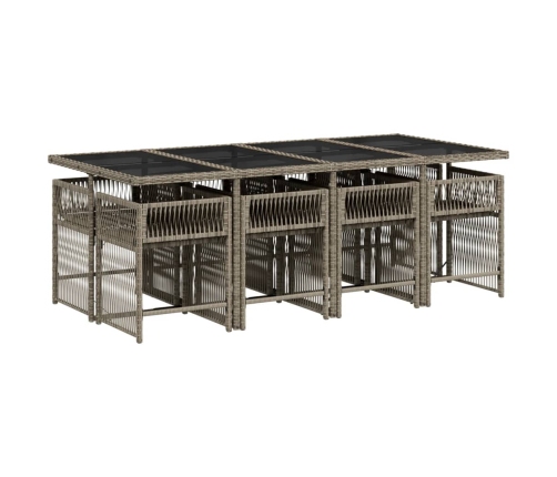 Set comedor jardín 9 pzas y cojines ratán sintético gris