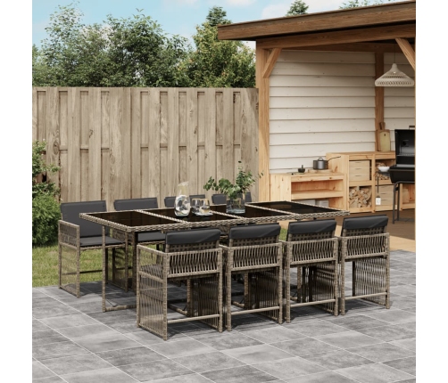 Set comedor jardín 9 pzas y cojines ratán sintético gris