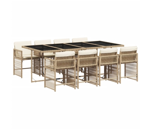 Set comedor de jardín 9 pzas con cojines ratán sintético beige