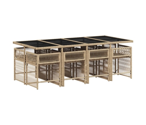 Set comedor de jardín 9 pzas con cojines ratán sintético beige