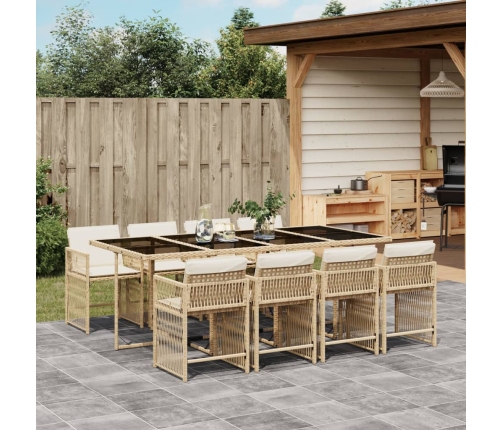 Set comedor de jardín 9 pzas con cojines ratán sintético beige