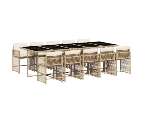Set comedor de jardín 11 pzas con cojines ratán sintético beige