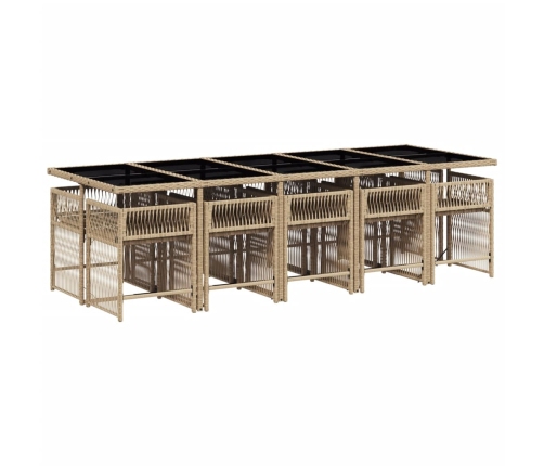 Set comedor de jardín 11 pzas con cojines ratán sintético beige