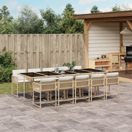 Set comedor de jardín 11 pzas con cojines ratán sintético beige