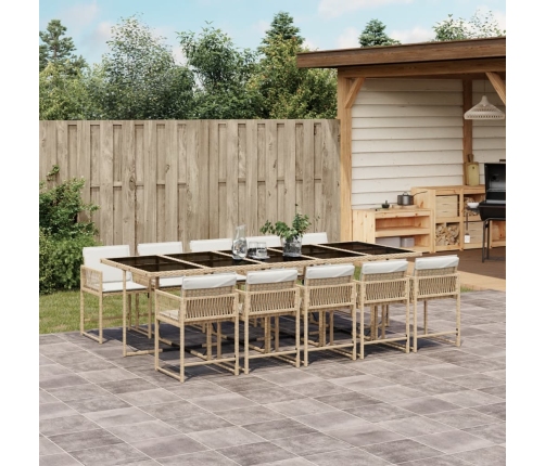 Set comedor de jardín 11 pzas con cojines ratán sintético beige