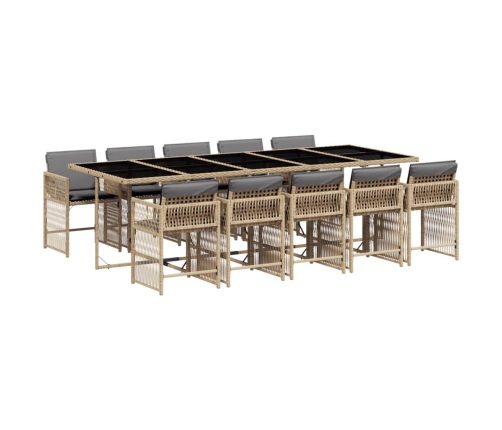 Set comedor de jardín 11 pzas con cojines ratán sintético beige
