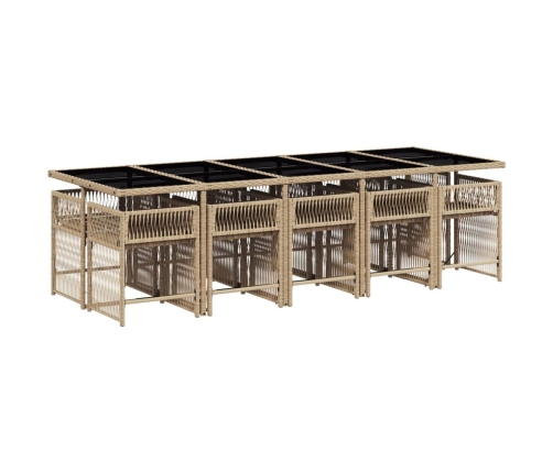 Set comedor de jardín 11 pzas con cojines ratán sintético beige