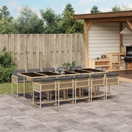 Set comedor de jardín 11 pzas con cojines ratán sintético beige