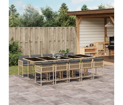 Set comedor de jardín 11 pzas con cojines ratán sintético beige