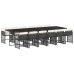 Set comedor de jardín con cojines 13 pzas ratán sintético negro