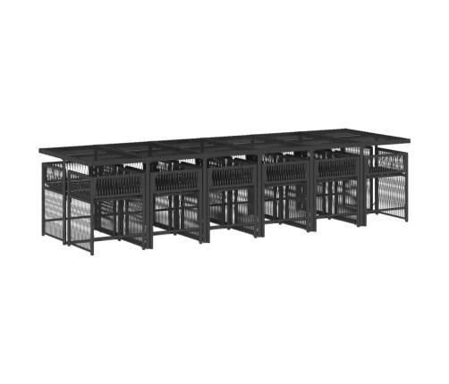 Set comedor de jardín con cojines 13 pzas ratán sintético negro