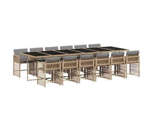 Set comedor de jardín con cojines 13 pzas ratán sintético beige