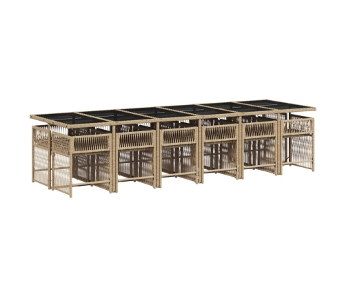 Set comedor de jardín con cojines 13 pzas ratán sintético beige