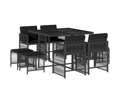 Set de comedor de jardín 9 pzas y cojines ratán sintético negro