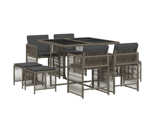 Set comedor jardín 9 pzas y cojines ratán sintético gris