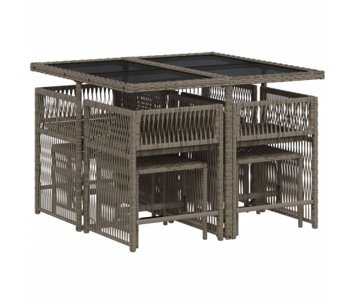 Set comedor jardín 9 pzas y cojines ratán sintético gris