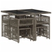 Set comedor jardín 9 pzas y cojines ratán sintético gris