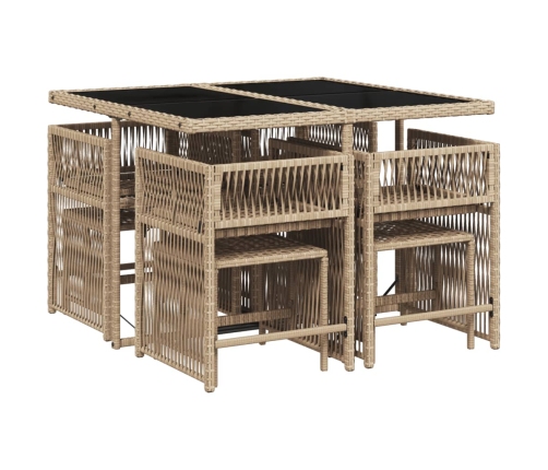 Set comedor de jardín 9 pzas con cojines ratán sintético beige