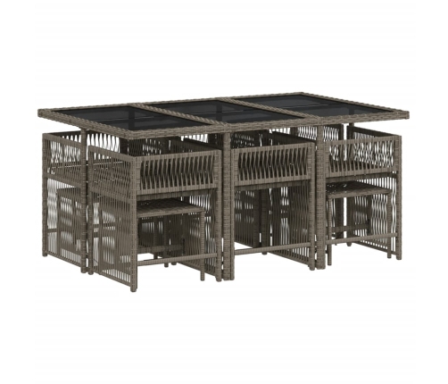 Set de comedor de jardín 11 pzas y cojines ratán sintético gris