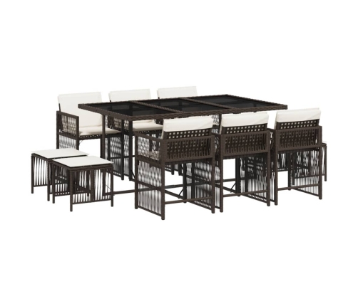 Set comedor de jardín 11 pzas y cojines ratán sintético marrón