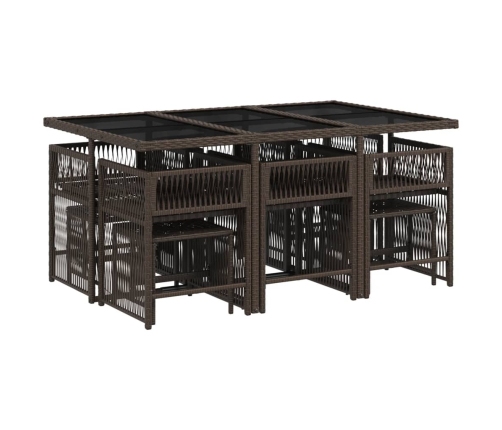 Set comedor de jardín 11 pzas y cojines ratán sintético marrón