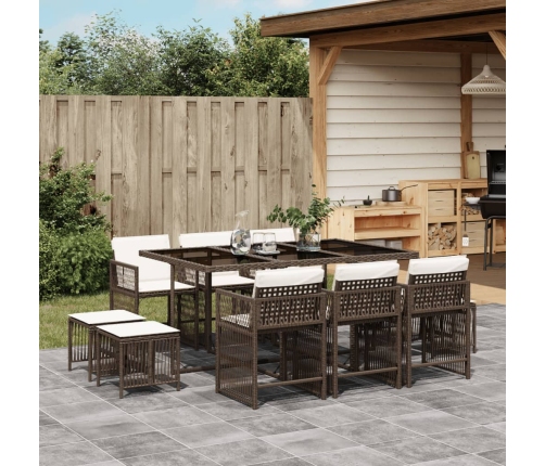 Set comedor de jardín 11 pzas y cojines ratán sintético marrón
