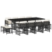 Set comedor de jardín con cojines 13 pzas ratán sintético negro