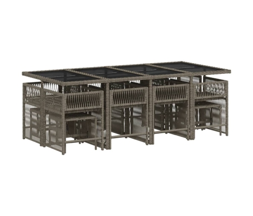 Set comedor de jardín con cojines 13 pzas ratán sintético gris