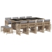 Set comedor de jardín con cojines 13 pzas ratán sintético beige
