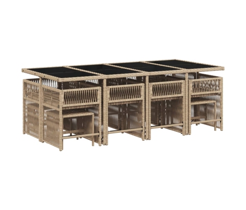 Set comedor de jardín con cojines 13 pzas ratán sintético beige