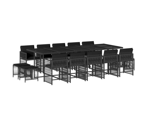 Set comedor de jardín con cojines 15 pzas ratán sintético negro