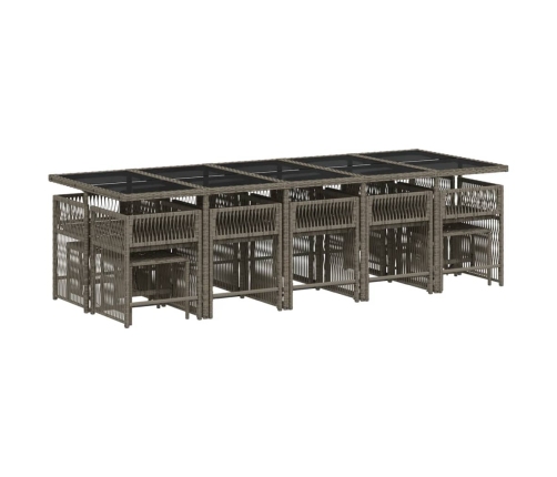 Set comedor de jardín con cojines 15 pzas ratán sintético gris