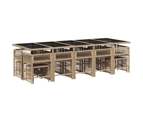 Set comedor de jardín con cojines 15 pzas ratán sintético beige