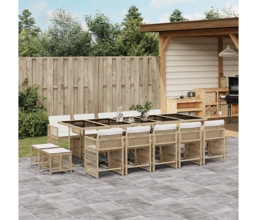 Set comedor de jardín con cojines 15 pzas ratán sintético beige